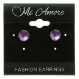Silver-Tone & Purple Colored Metal Stud-Earrings With Crystal Accents #LQE248