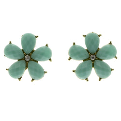 Gold-Tone & Green Colored Metal Stud-Earrings With Crystal Accents #LQE251