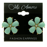 Gold-Tone & Green Colored Metal Stud-Earrings With Crystal Accents #LQE251