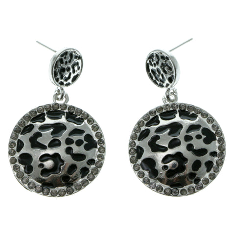 Silver-Tone & Black Colored Metal Dangle-Earrings #LQE286