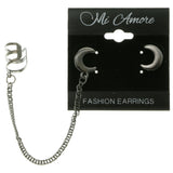 Ear Cuff Chain Linked Crescent Moon Stud-Earrings Silver-Tone Color  #LQE287
