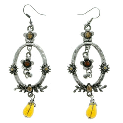 Flowers Dangle-Earrings With Crystal Accents Silver-Tone & Multi Colored #LQE288