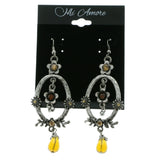 Flowers Dangle-Earrings With Crystal Accents Silver-Tone & Multi Colored #LQE288