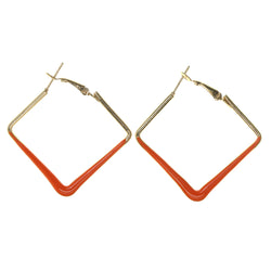 Gold-Tone & Orange Colored Metal Hoop-Earrings #LQE2906