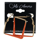 Gold-Tone & Orange Colored Metal Hoop-Earrings #LQE2906