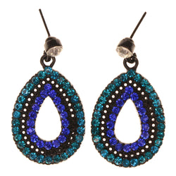Black & Blue Colored Metal Drop-Dangle-Earrings With Crystal Accents #LQE2907