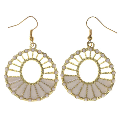 White & Gold-Tone Colored Metal Dangle-Earrings #LQE2908