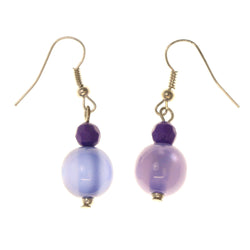 Purple & Silver-Tone Colored Acrylic Dangle-Earrings With Bead Accents #LQE2909