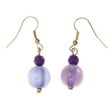 Purple & Silver-Tone Colored Acrylic Dangle-Earrings With Bead Accents #LQE2909