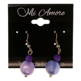 Purple & Silver-Tone Colored Acrylic Dangle-Earrings With Bead Accents #LQE2909