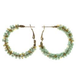 Green & Yellow Colored Metal Hoop-Earrings With Bead Accents #LQE2912