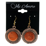 Gold-Tone & Orange Colored Metal Dangle-Earrings With Stone Accents #LQE2914