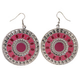 Pink & Silver-Tone Colored Metal Dangle-Earrings #LQE2917