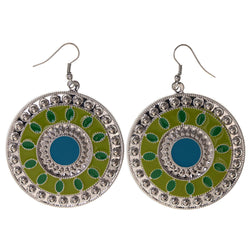 Green & Silver-Tone Colored Metal Dangle-Earrings #LQE2918