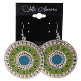 Green & Silver-Tone Colored Metal Dangle-Earrings #LQE2918