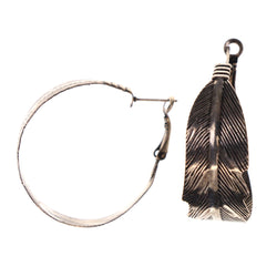 Feather Hoop-Earrings Silver-Tone Color #LQE2924