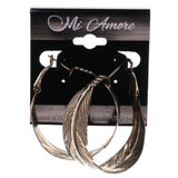 Feather Hoop-Earrings Silver-Tone Color #LQE2924