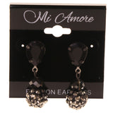 Dangle-Earrings Black & Silver-Tone Metal W/ Crystal Accents #LQE2926