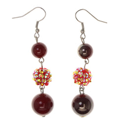 Red & Silver-Tone Colored Acrylic Dangle-Earrings With Bead Accents #LQE2927