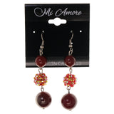 Red & Silver-Tone Colored Acrylic Dangle-Earrings With Bead Accents #LQE2927