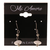Silver-Tone & White Dangle-Earrings With Bead Accents #LQE2932