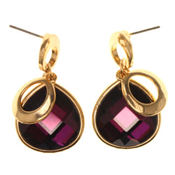 Gold-Tone & Purple Metal -Dangle-Earrings Crystal Accents #LQE2933