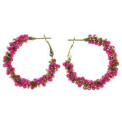 Pink & Gold-Tone Metal Hoop-Earrings With Bead Accents #LQE2935