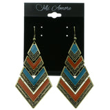 Gold-Tone & Multi Colored Metal Dangle-Earrings #LQE293