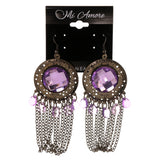 Silver-Tone & Purple Colored Metal Dangle-Earrings With Bead Accents #LQE2945