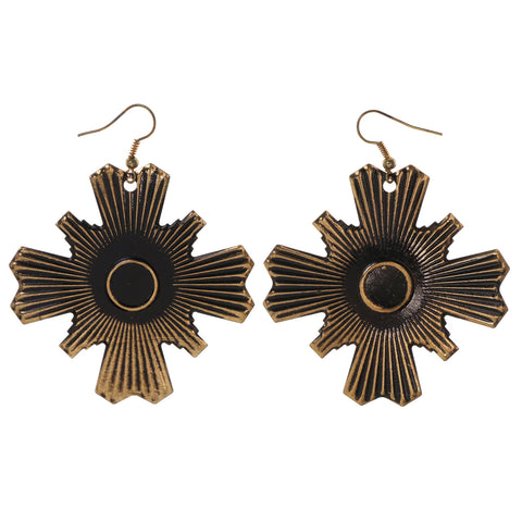 Gold-Tone & Black Colored Metal Dangle-Earrings #LQE2946