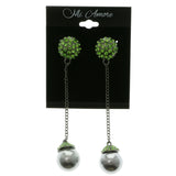 Silver-Tone & Green Colored Metal Dangle-Earrings With Crystal Accents #LQE294