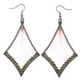 Silver-Tone & Green Colored Fabric Dangle-Earrings With Crystal Accents #LQE2951