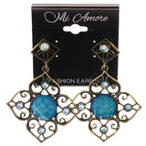 Blue & Gold-Tone Colored Metal Drop-Dangle-Earrings With Stone Accents #LQE2952