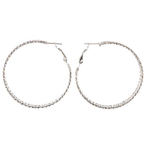 Glitter Sparkle Hoop-Earrings Silver-Tone #LQE2959