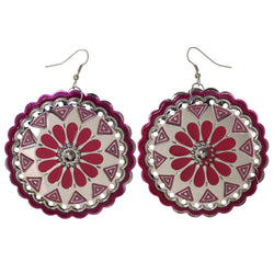 Pink & Silver-Tone Colored Metal Dangle-Earrings #LQE2960