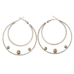 Gold-Tone & White Colored Metal Hoop-Earrings #LQE2964