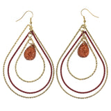 Tear Drop Dangle-Earrings With Bead Accents Gold-Tone & Red #LQE2969