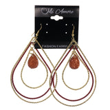 Tear Drop Dangle-Earrings With Bead Accents Gold-Tone & Red #LQE2969