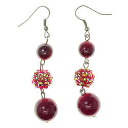 Pink & Silver-Tone Colored Acrylic Dangle-Earrings With Bead Accents #LQE2971