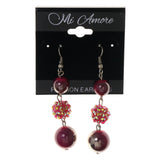 Pink & Silver-Tone Colored Acrylic Dangle-Earrings With Bead Accents #LQE2971