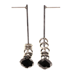 Silver-Tone & Black Metal -Dangle-Earrings Bead Accents #LQE2975