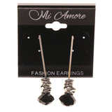 Silver-Tone & Black Metal -Dangle-Earrings Bead Accents #LQE2975