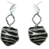 Silver-Tone & Black Colored Metal Dangle-Earrings #LQE297