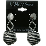 Silver-Tone & Black Colored Metal Dangle-Earrings #LQE297