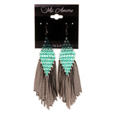 Blue & Silver-Tone Colored Metal Dangle-Earrings With Bead Accents #LQE2981