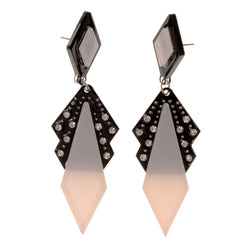 Black & White Colored Acrylic Dangle-Earrings With Crystal Accents #LQE2983