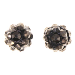 Black & Silver-Tone Colored Metal Stud-Earrings With Crystal Accents #LQE2993