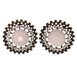Gold-Tone & White Colored Metal Stud-Earrings With Crystal Accents #LQE2996