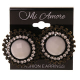 Gold-Tone & White Colored Metal Stud-Earrings With Crystal Accents #LQE2996