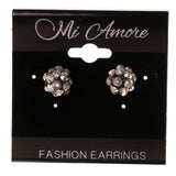 Silver-Tone & Black Colored Metal Stud-Earrings With Crystal Accents #LQE2998
